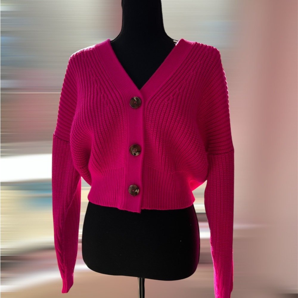 Anthropologie Pink Cardigan Sweater V-Neck Knit